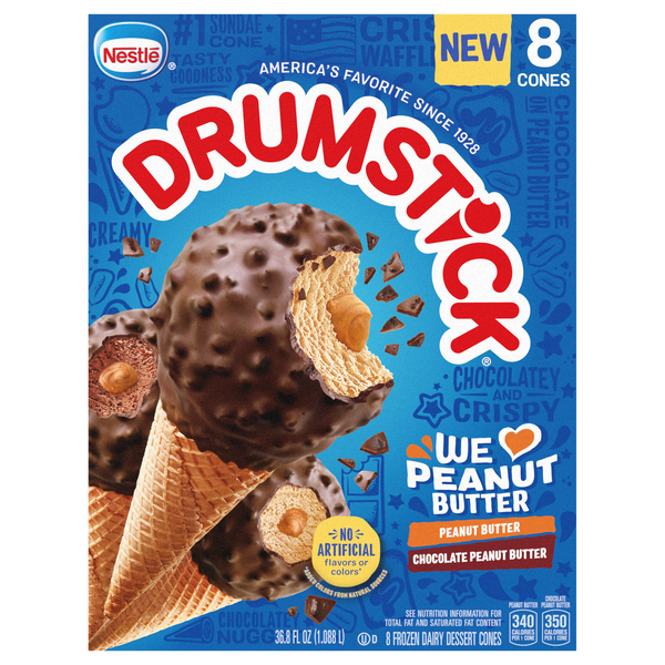 Nestle Drumstick Chocolate/Peanut Butter Frozen Dairy Dessert Cones - 8 ct
