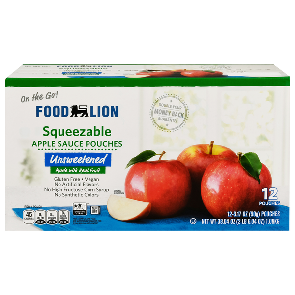 Food Lion Squeezable Unsweetened Apple Sauce - 12 ct