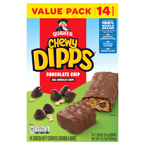 Quaker Chewy Dipps Granola Bars Chocolate Chip 100% Whole Grains - 14 ct