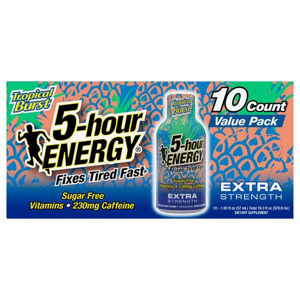 5-Hour Extra Strength Sugar Free Tropical Burst Energy Shot - 10 pk