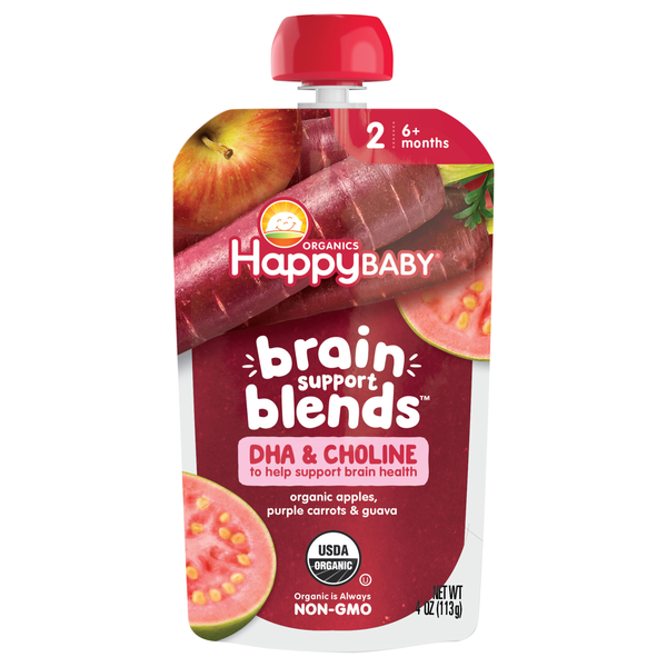 Happy Baby Organics Brain Support 2 Baby Food Apples Purple Carrots Guava