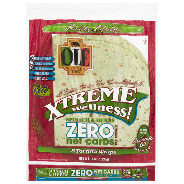 Ole Mexican Foods Xtreme Wellness! Spinach & Herbs Tortilla Wraps - 8 ct