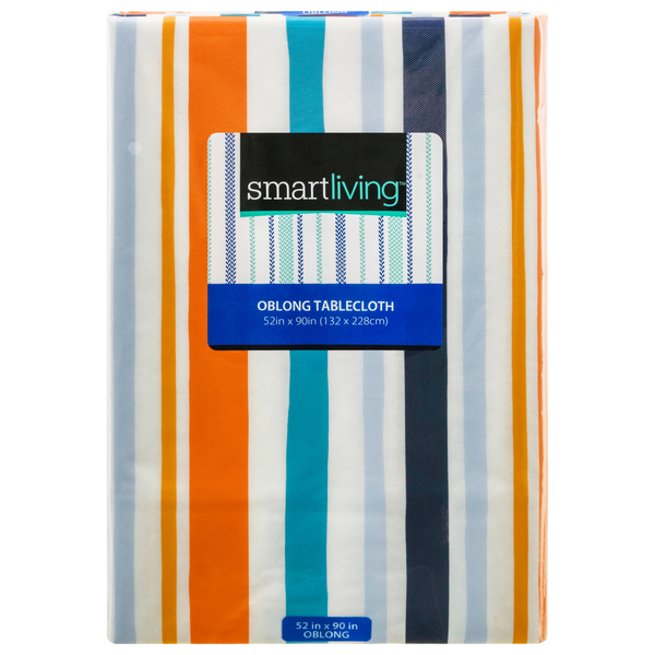 Smart Living Oblong Summer Tablecloth Orange & Blue Stripes 52 x 90 Inch