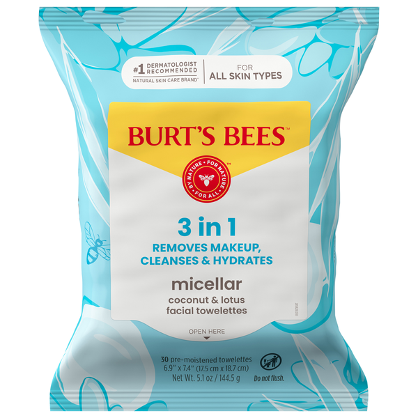 Burt's Bees Micellar 3-in-1 Facial Towelettes with Coconut & Lotus Water
