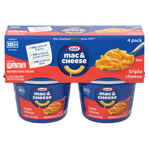 Kraft Triple Cheese Mac & Cheese Dinner Microwaveable Cup - 4 ct