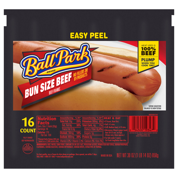 Ball Park Bun Size Beef Franks - 16 ct