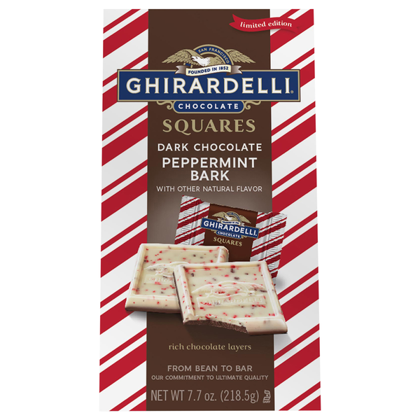 Ghirardelli Christmas Dark Chocolate Peppermint Bark Squares Candy
