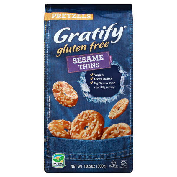 Save on Gratify Sesame Thins Pretzels Gluten Free Order Online Delivery