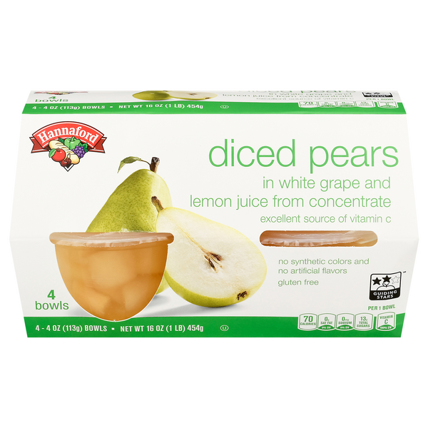 Hannaford Diced Pears Fruit Cups in Juice - 4 ct