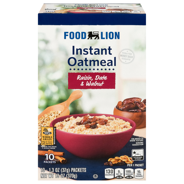 Food Lion Raisin Date & Walnut Instant Oatmeal - 10 ct