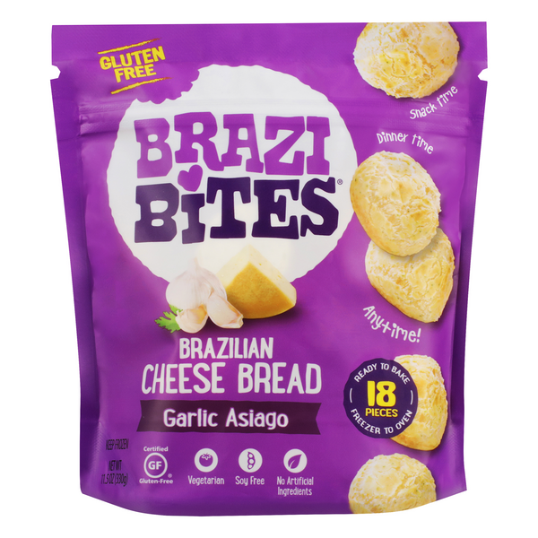 Save on Brazi Bites Cheese Bread Garlic Asiago Gluten Soy & Sugar Free