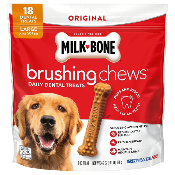Milk-Bone Brushing Chews Chicken Flavor Large Dental Dog Treats - 18 ct