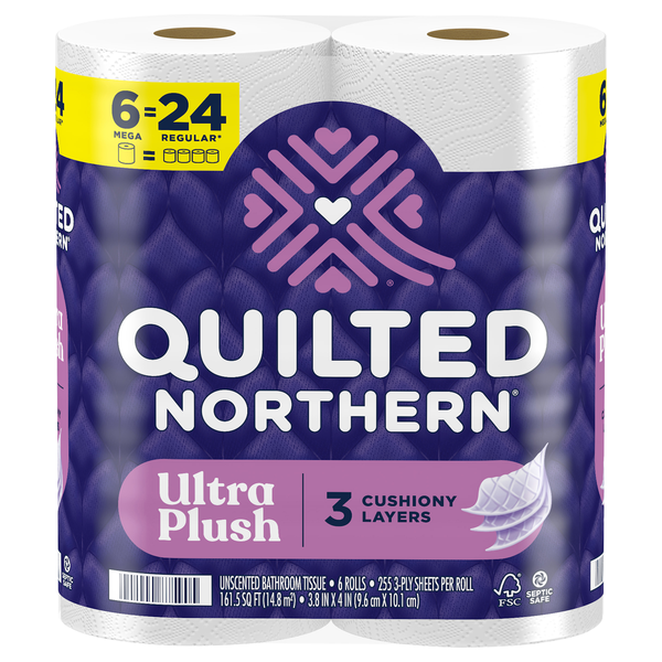 Quilted Northern Ultra Plush Mega Roll 3-Ply Toilet Paper Unscented - 6 ct