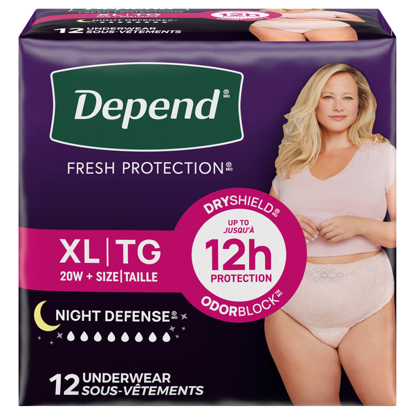 Depend Women's Night Defense Incontinence Underwear Blush XL