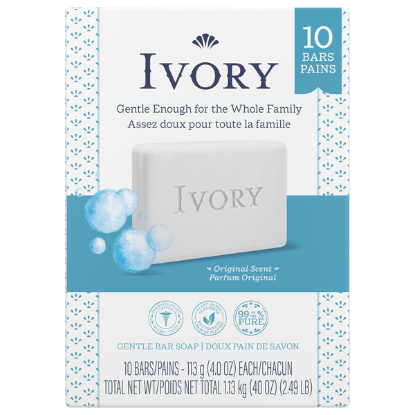 Ivory Original Scent Gentle Soap Bars - 10 ct