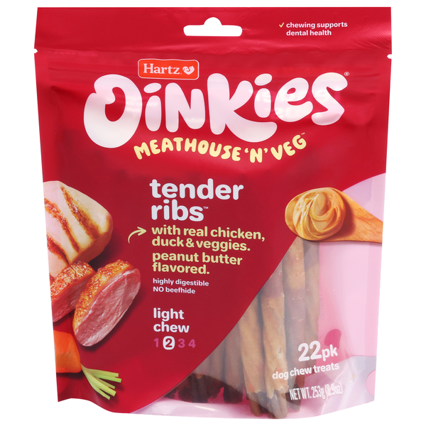 Hartz Oinkies Tender Ribs Chicken Duck Beefhide Free Dog Chews - 22 ct