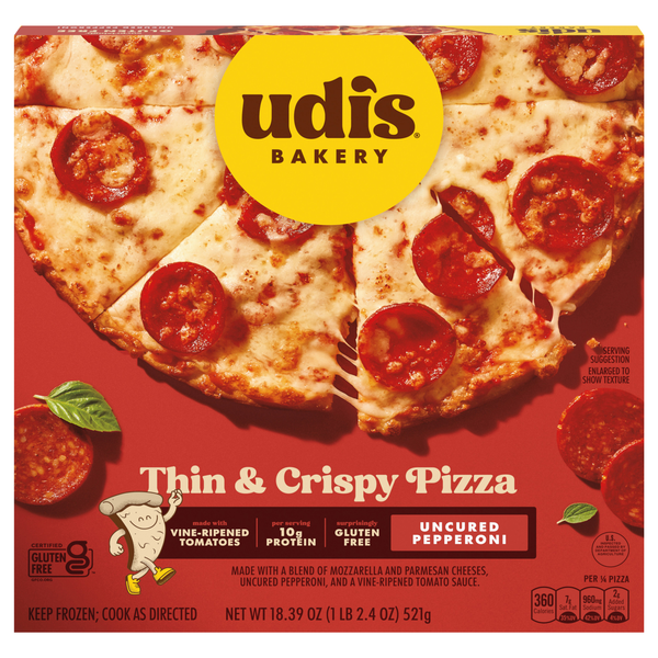Udi's Gluten Free Crispy Thin Crust Uncured Pepperoni Pizza Frozen