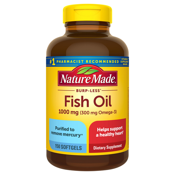 Nature Made Burp-Less Fish Oil 1000 mg (Omega-3 300mg) Supplement Softgels