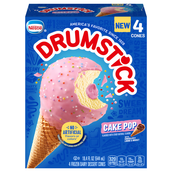 Nestle Drumstick Cake Pop Frozen Dairy Dessert Cones - 4 ct