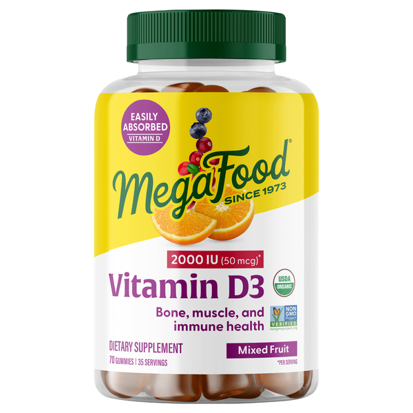 MegaFood Organic Mixed Fruit Flavor 50 mcg Vitamin D3 Gummies