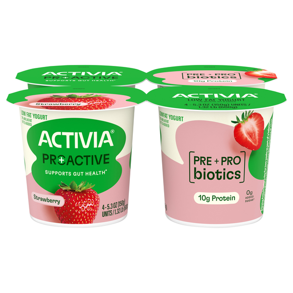 Activia Pro+Active Lowfat 2% Milkfat Strawberry Yogurt Cups - 4 ct