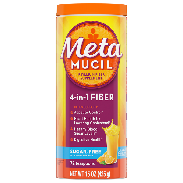 MetaMucil Sugar Free 4-in-1 Orange Flavored Psyllium Fiber Supplement