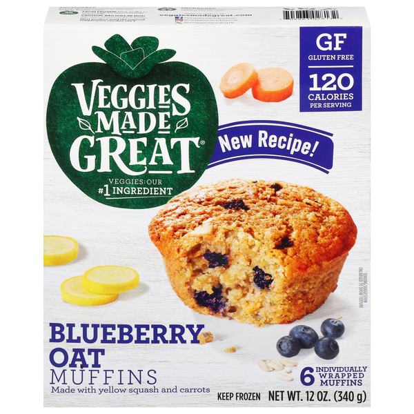 Veggies Made Great Gluten Free Blueberry Oat Muffins - 6 ct Frozen