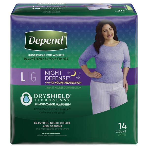 Save on Depend Women's Night Defense Incontinence Underwear Blush L