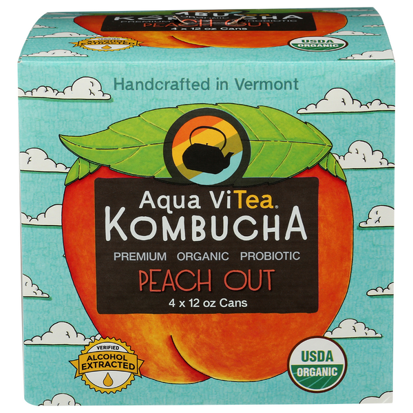 Aqua ViTea Premium Probiotic Kombucha Peach Out Organic - 4 pk