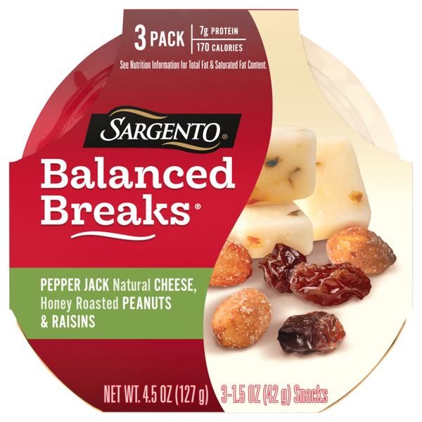 Sargento Balanced Breaks Pepper Jack Cheese Roasted Peanuts & Raisins 3 ct