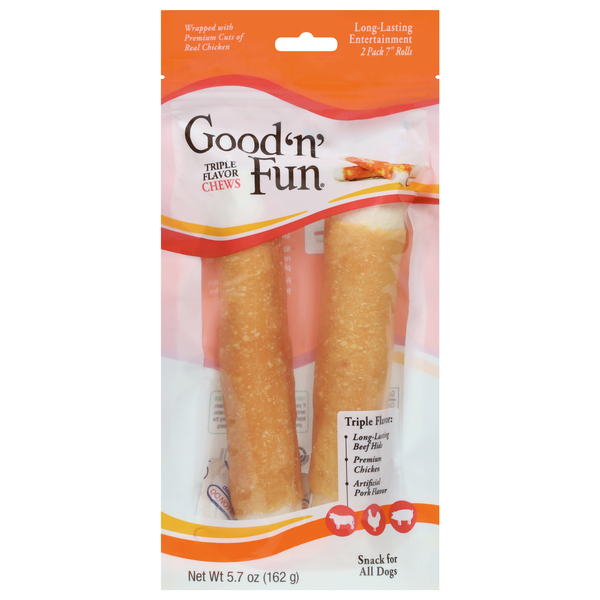 Good 'n' Fun Triple Flavor Rolls Dog Chews 7 Inch - 2 ct