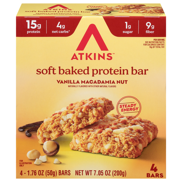 Atkins Vanilla Macadamia Nut Soft Baked Protein Bars - 4 ct