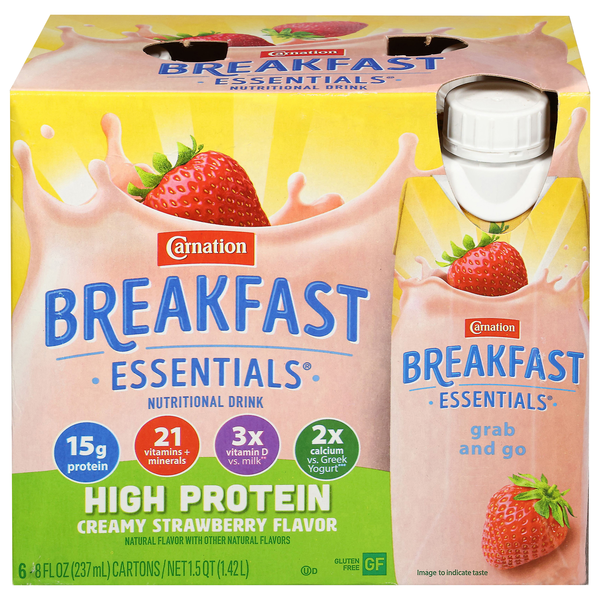Carnation Breakfast Essentials High Protein Creamy Strawberry Drink - 6 pk
