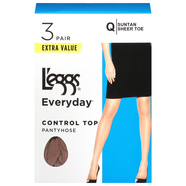 L'eggs Everday Controp Top Pantyhose Suntan Sheer Toe Size Q