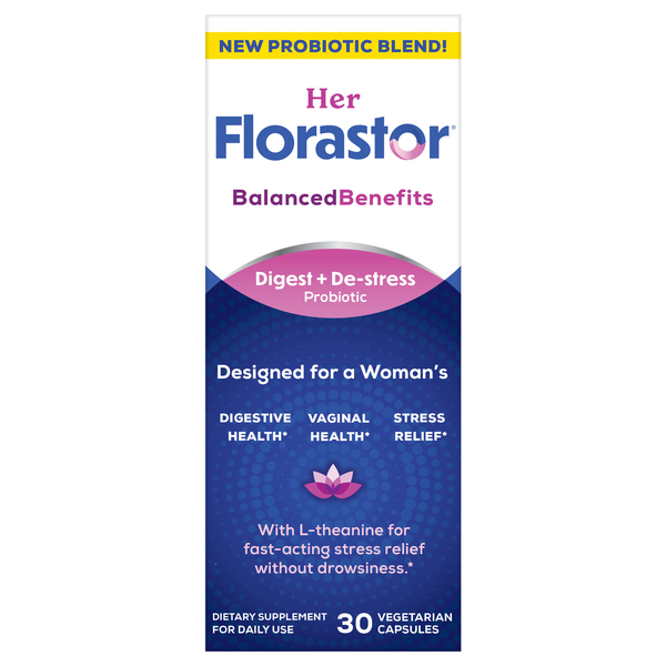 Florastor Her Daily Digest + De-stress Probiotics Vegetarian Capsules