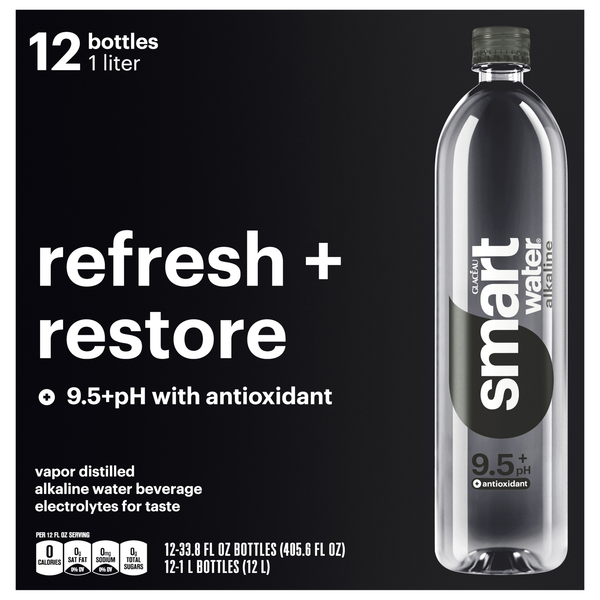 smartwater Vapor Distilled Ionized Water Alkaline 9.5+pH - 12 pk