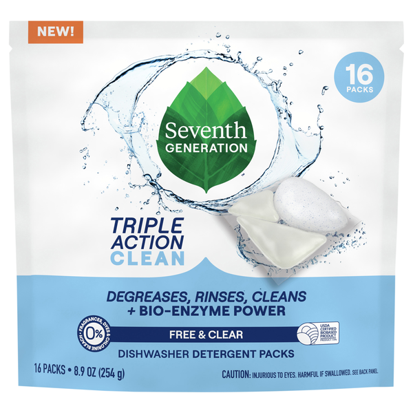 Seventh Generation Free & Clear Triple Action Clean Dishwasher Detergent Packs