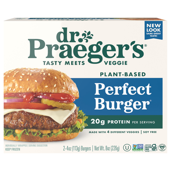 Dr. Praeger's Gluten Free Vegan Plant Protein Perfect Burgers 2 ct Frozen