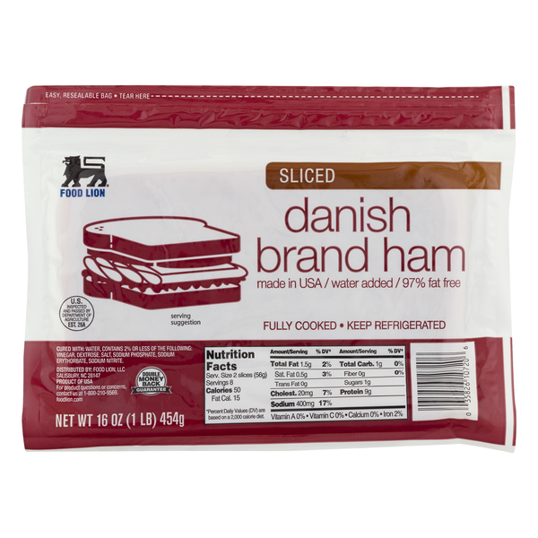 Food Lion Ham Danish Brand Sliced 97% Fat Free