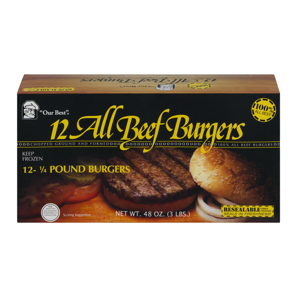 Our Best 1/4 lb All Beef Burgers - 12 ct Frozen