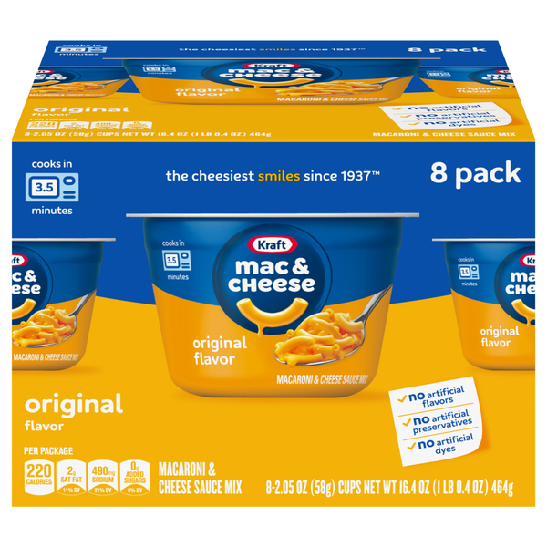 Kraft Original Flavor Mac & Cheese Dinner Microwaveable Cup - 8 ct