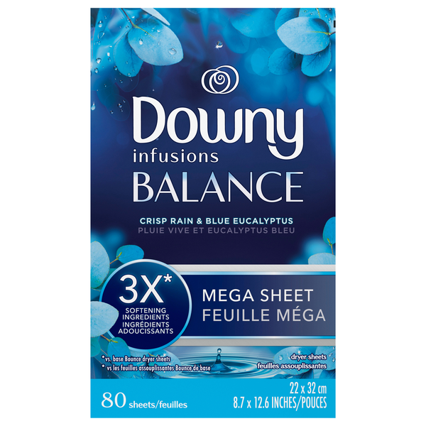 Downy Infusions Balance Crisp Rain & Blue Eucalyptus Mega Dryer Sheets