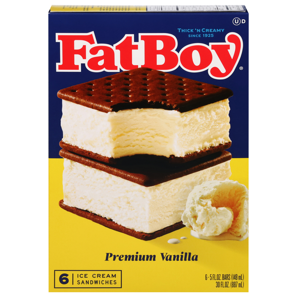 Fatboy Premium Vanilla Ice Cream Sandwiches - 6 ct