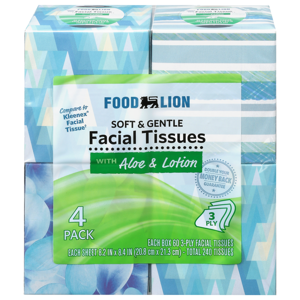 Food Lion 3-Ply Facial Tissues with Aloe & Lotion - 60 ct ea - 4 pk