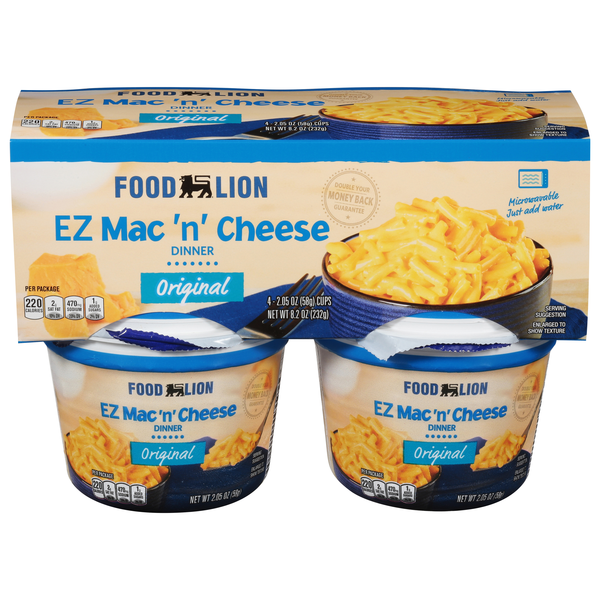 Food Lion EZ Mac 'n' Cheese Dinner Original Cup - 4 ct