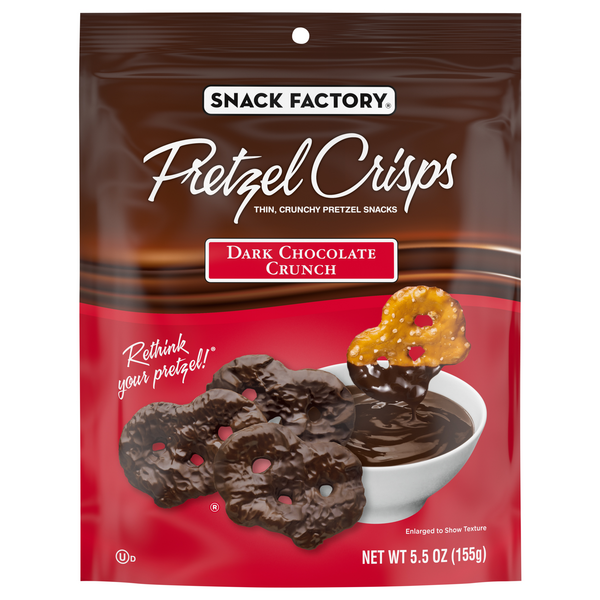 Snack Factory Dark Chocolate Crunch Flavored Pretzel Crisps