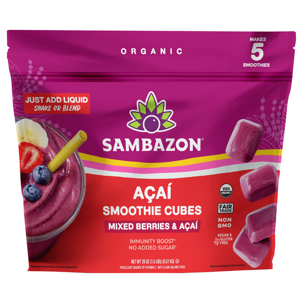 Sambazon Organic Vegan Mixed Berries & Acai Smoothie Cubes Frozen