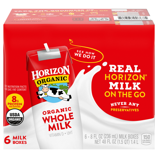 Horizon Organic Whole Milk Boxes - 6 pk Shelf Stable
