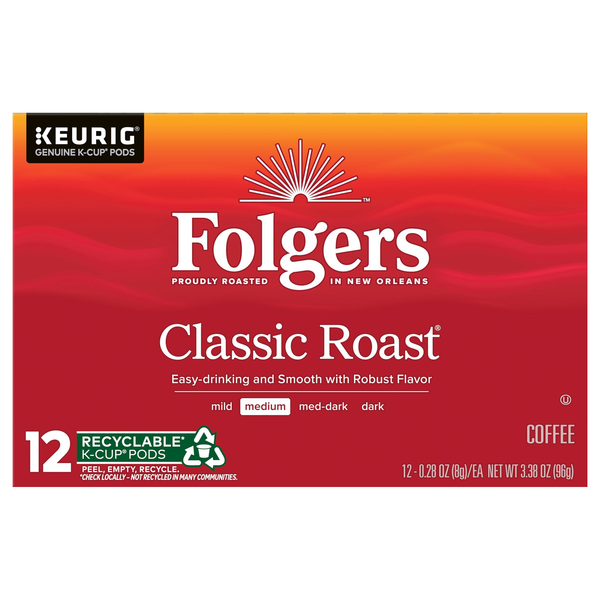 Folgers Classic Roast Medium Roast K-Cup Coffee Pods
