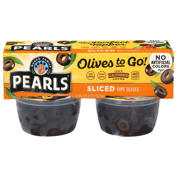 Pearls California Sliced Ripe Black Olives To Go! Snack Cups - 4 ct